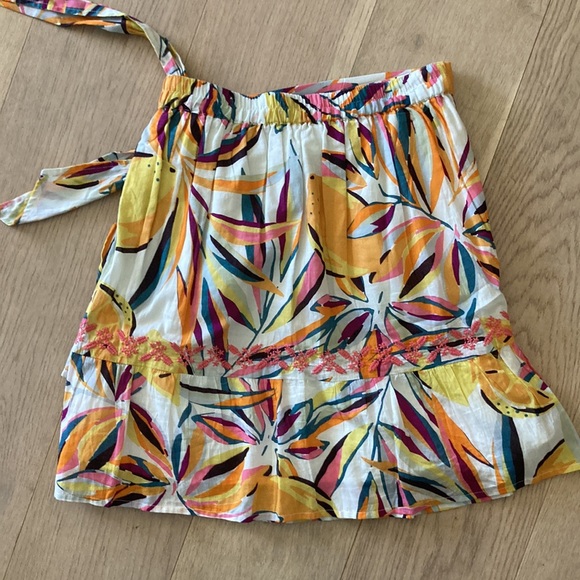 C&C California women's faux wrap skirt size small pinks and yellow leaf pattern - Picture 3 of 4